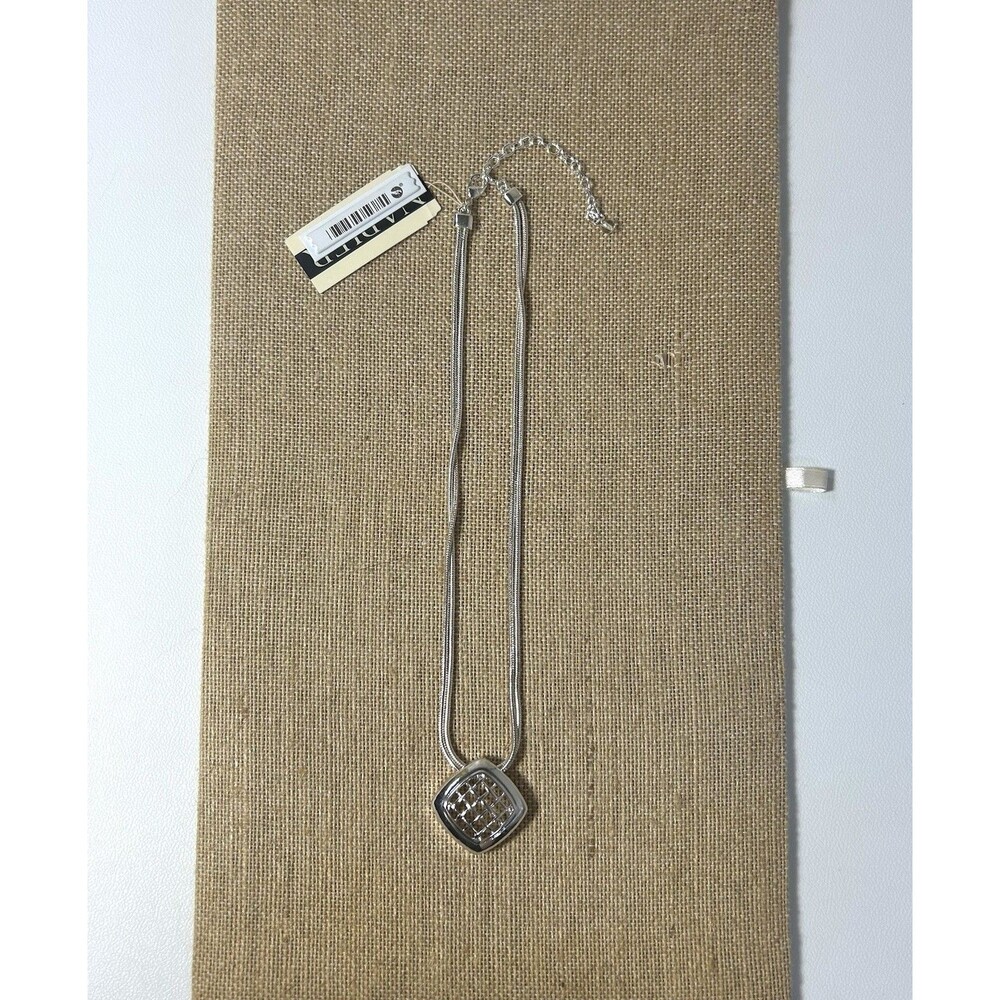 Napier Two Chain with Square Ornate Silver Tone Pendant Necklace Cocktail